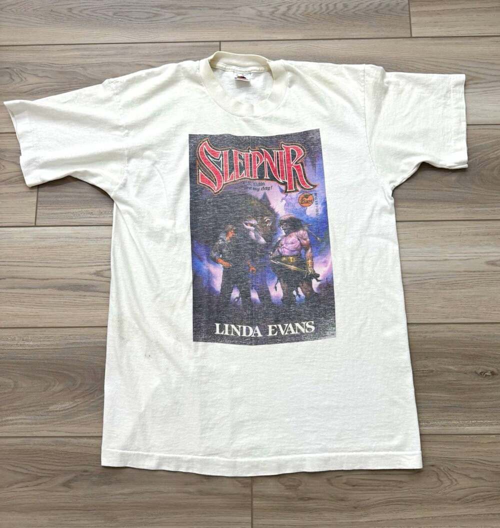 Vintage 90s Sleipnir Linda Evans Book Tee Single Stitch USA 100% Cotton L